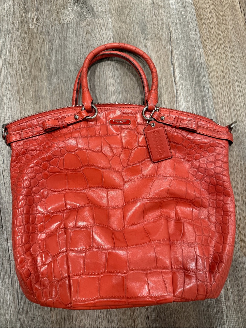 Coach Madison Lindsey Coral Croc Leather Satchel F22304